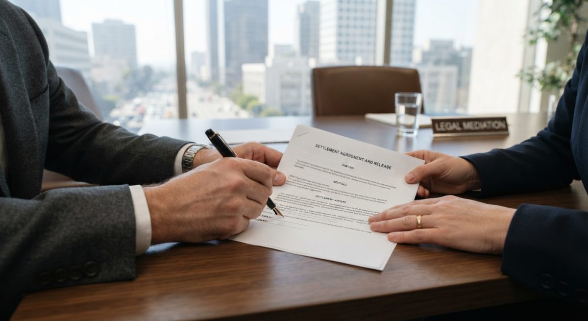 Image of attorney client signing a release.